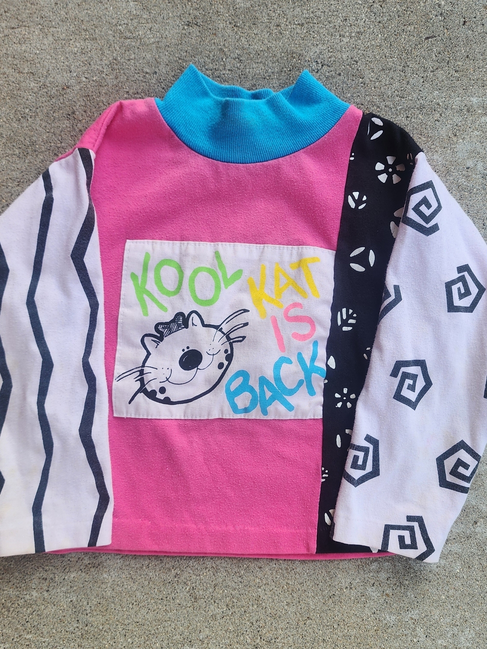 Vintage 70s Peanuts 'Kool Kat Is Back' Colorblock Long Sleeve Top, Toddler 3T
